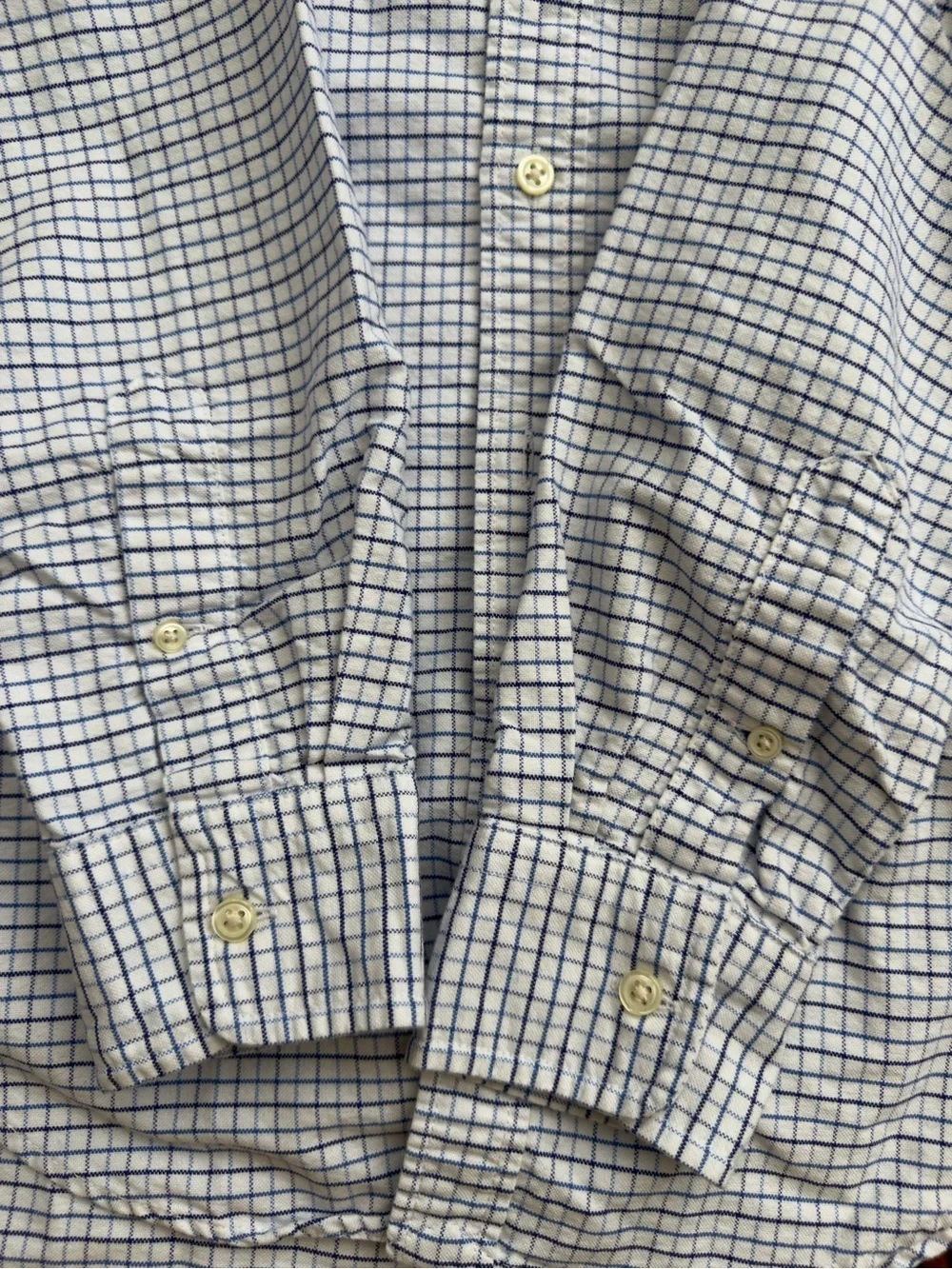 Ralph Lauren White and Blue Checked Button-Down Dress Shirt